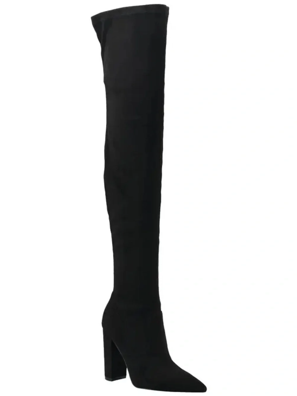 Over-the-Knee Black Suede Block Heel Boots - Women Guess